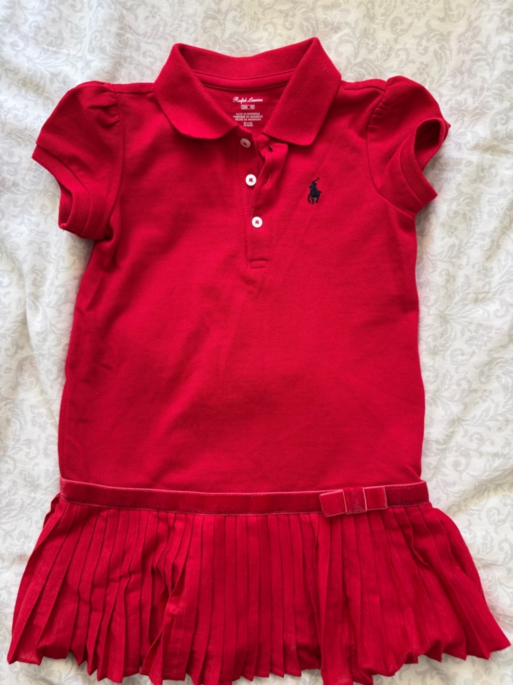 Ralph Lauren Girls Red Polo Dress Top with Pleated Skirt